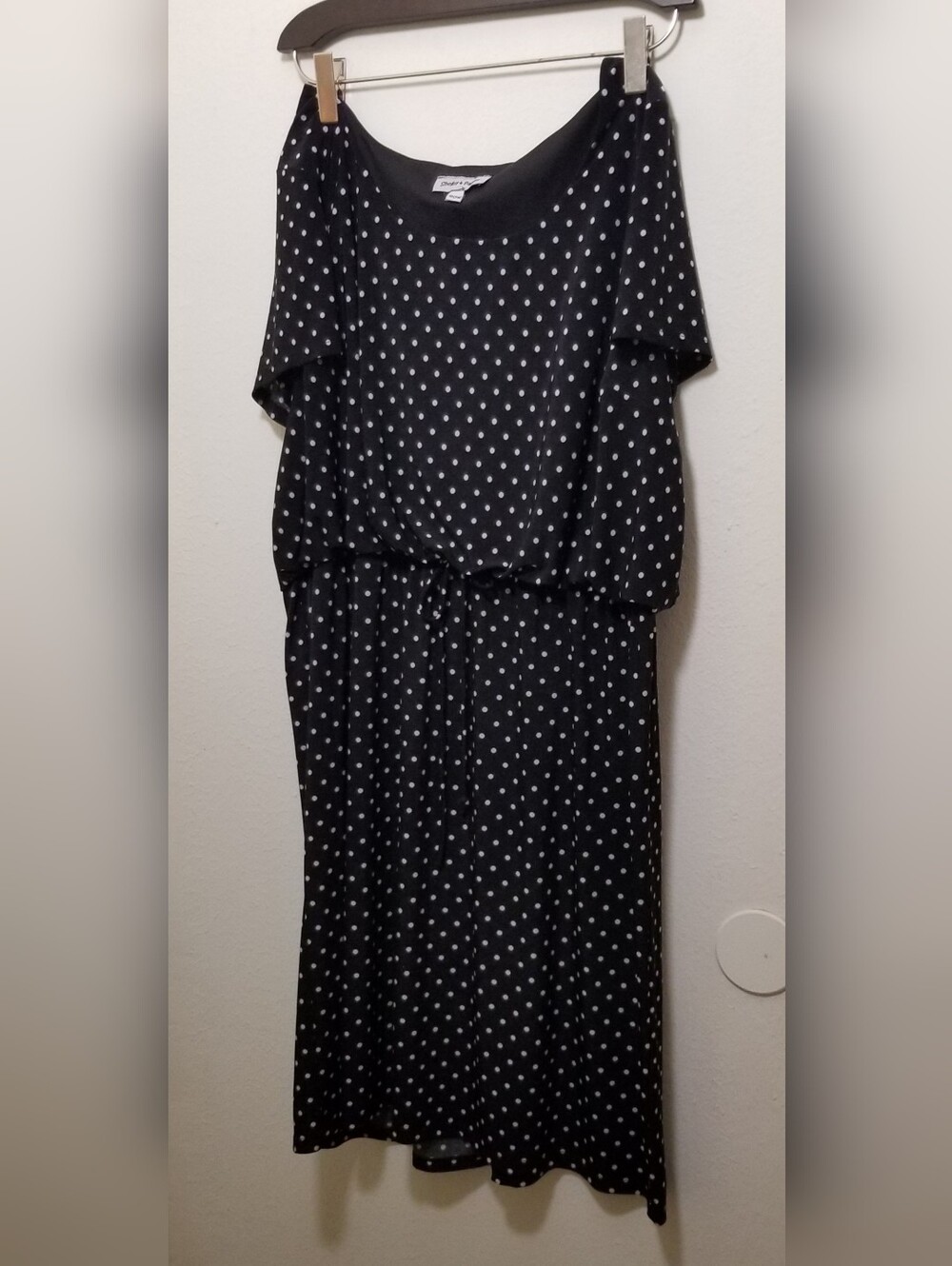 Shelby & Palmer 20W Black Midi Dress with White Polka Dots & Elastic Waistband